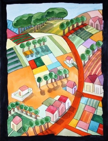 Peinture intitulée "Paysage - Champs" par Delphine Mabed, Œuvre d'art originale, Huile