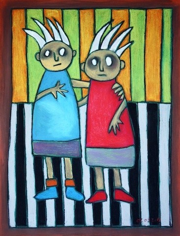 Peinture intitulée "Toi et Moi/ rayures" par Delphine Mabed, Œuvre d'art originale, Huile