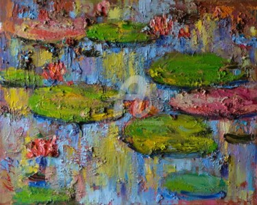 Painting titled "Waterlilies02" by Kishore Singh, Original Artwork, Oil