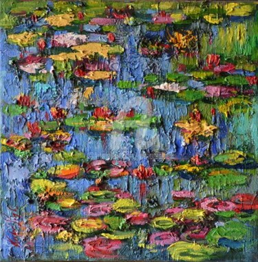 Painting titled "Waterlilies03" by Kishore Singh, Original Artwork, Oil