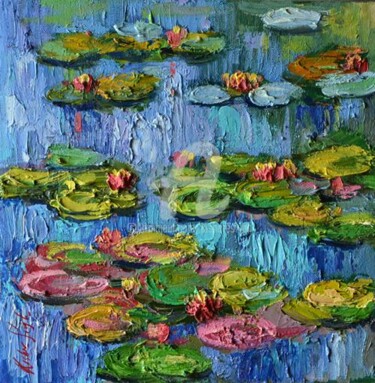 Painting titled "Waterlilies01" by Kishore Singh, Original Artwork, Oil
