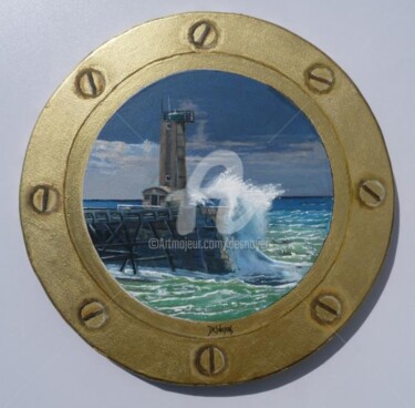 Peinture intitulée "Phare sud de Fécamp" par Desnoyers, Œuvre d'art originale