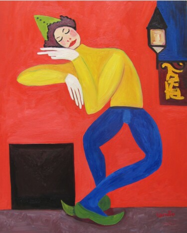 Painting titled "The Clown" by Janna Shulrufer, Original Artwork, Oil