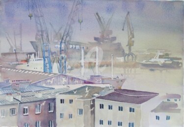 Peinture intitulée "Brume sur le grand…" par Claude Marchalot, Œuvre d'art originale, Aquarelle