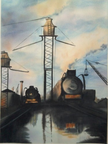 Painting titled "gare" by Mickael Thébault, Original Artwork