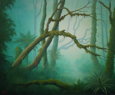 Malerei mit dem Titel "Forêt émeraude" von Jacques Place, Original-Kunstwerk, Acryl