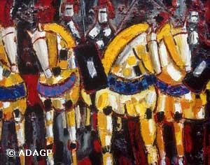 Peinture intitulée "Les guerriers" par Franck Mugnie, Œuvre d'art originale, Huile