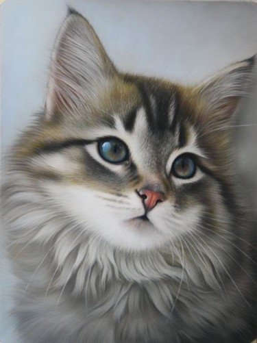 Peinture intitulée "Myra, le Chat aux y…" par Christian Michaut, Œuvre d'art originale, Huile