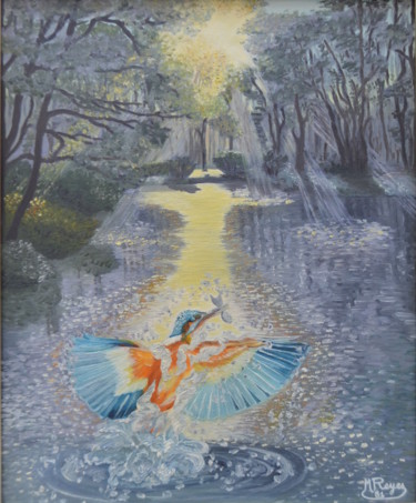 Peinture intitulée "Le martin pêcheur" par Marie-Josée Reyes, Œuvre d'art originale, Huile