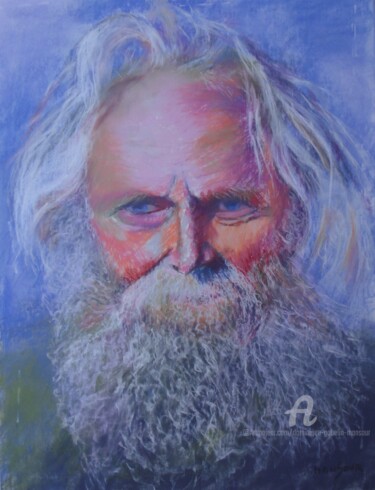 Dessin intitulée "le vieil homme" par Dominique Gobelin Mansour, Œuvre d'art originale, Pastel