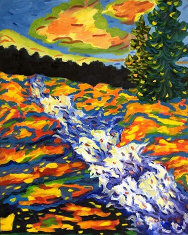 Painting titled "Cascade colorée" by Claire Bizier, Original Artwork, Oil