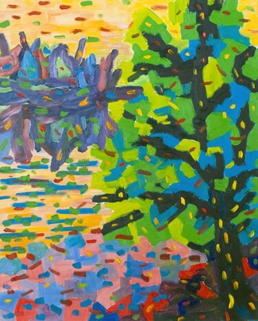 Painting titled "Réflexion." by Claire Bizier, Original Artwork, Oil
