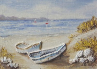 barques blanches Peinture intitulée "barques blanches" par Géraldine Streichert, Œuvre d'art originale, Huile