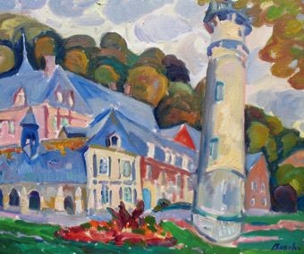 Painting titled "ancien fare de Honf…" by Varvara Bracho, Original Artwork