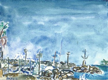 Painting titled "Bord de mer à Beaul…" by Diane Medus, Original Artwork, Watercolor