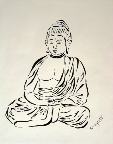 绘画 标题为“Buddha In Black And…” 由Allegretto, 原创艺术品, 丙烯