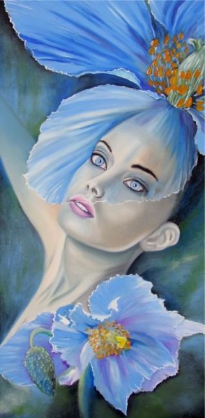 Peinture intitulée "The Himalayan blue…" par Alix, Œuvre d'art originale, Huile