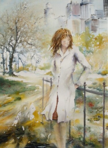 Peinture intitulée "L'attente à Central…" par Véronique Le Forestier, Œuvre d'art originale