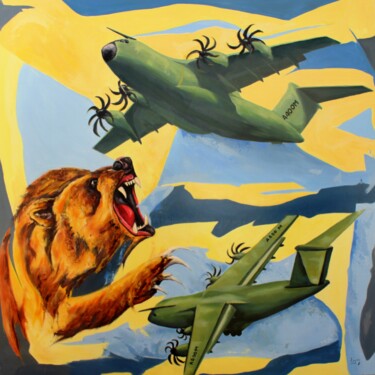 绘画 标题为“A400M vol de grizzl…” 由Jean-Luc Lopez, 原创艺术品, 丙烯 安装在木质担架架上