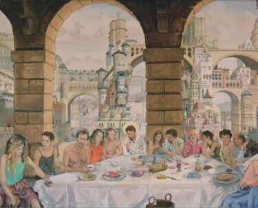 Peinture intitulée "La cène, ou les cop…" par Gilles Chambon, Œuvre d'art originale, Huile