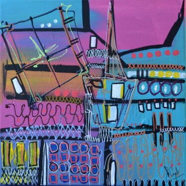 Peinture intitulée "Le port aux casiers" par Muriel Cayet, Œuvre d'art originale, Acrylique