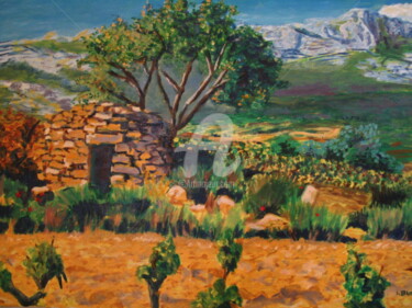 Peinture intitulée "Les bories" par Isabelle Blot, Œuvre d'art originale, Huile Monté sur Châssis en bois