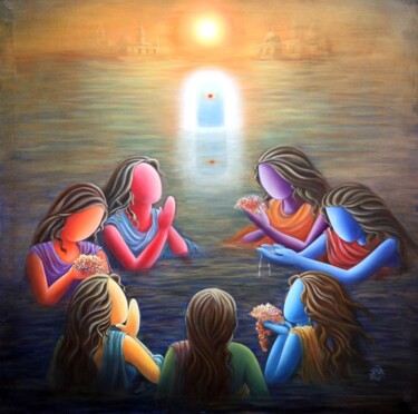 Painting titled "TOWARDS DIVINITY" by Suddha Sama, Original Artwork, Oil Mounted on Wood Stretcher frame