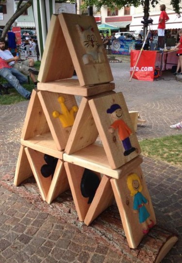 Sculpture intitulée "Jeu de cartes" par Mirèo, Œuvre d'art originale, Bois