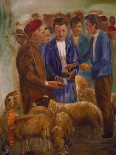 Peinture intitulée "Le souk de moutons" par Mozart, Œuvre d'art originale, Huile