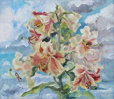 Painting titled "Ветка лилий" by Pavel Rosloff, Original Artwork, Oil