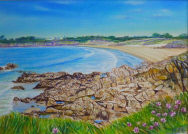 Dessin intitulée "Plage des Blancs-Sa…" par Marie-Françoise Le Néen, Œuvre d'art originale, Pastel