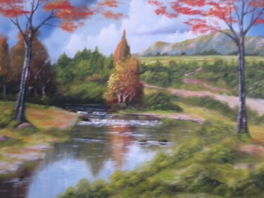Painting titled "Rio com Pedras" by Marcelo Camargo, Original Artwork, Oil