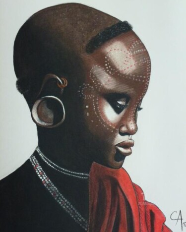 Peinture intitulée "Jeune Surma (Ethiop…" par Céline Alves, Œuvre d'art originale, Huile