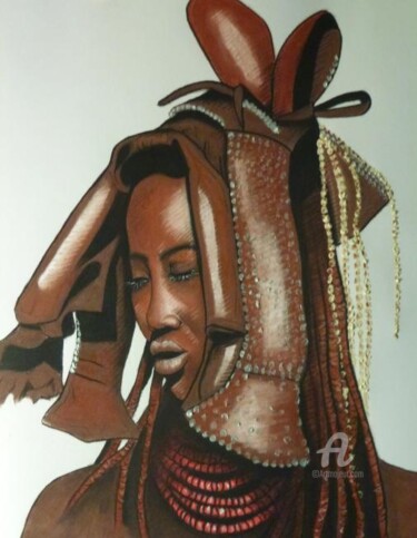Peinture intitulée "Jeune épouse Himba…" par Céline Alves, Œuvre d'art originale, Huile