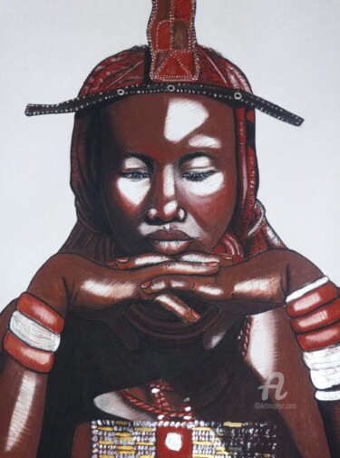 Peinture intitulée "Femme Himba" par Céline Alves, Œuvre d'art originale, Huile