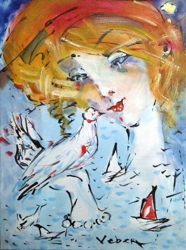 New friend Peinture intitulée "New friend" par Oksana Veber, Œuvre d'art originale, Huile Monté sur Châssis en bois