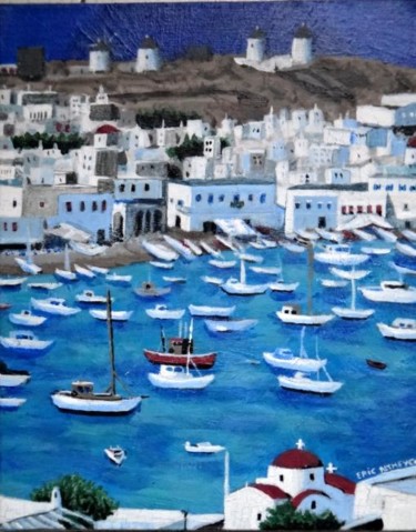 Peinture intitulée "PORT DE MYKONOS" par Eric Altmeyer, Œuvre d'art originale