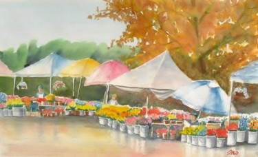 Peinture intitulée "marché aux fleurs" par Paco Cabrera, Œuvre d'art originale