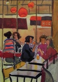 Painting titled "PAUSE CAFE, BASTILLE" by Varvara Bracho, Original Artwork