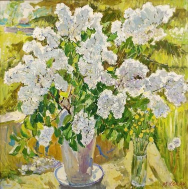 Painting titled "White Lilac" by Mihail Kokin, Original Artwork, Oil
