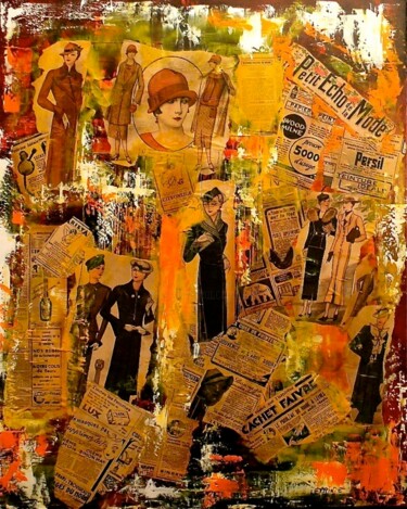 Painting titled "RETRO D'OR" by Edwige Leprin, Original Artwork, Oil