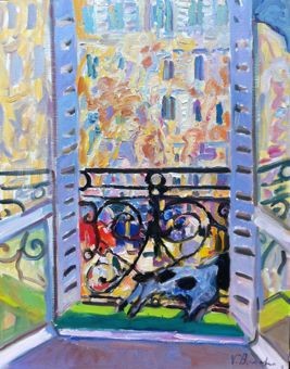 Painting titled "Bobo on the balcony" by Varvara Bracho, Original Artwork