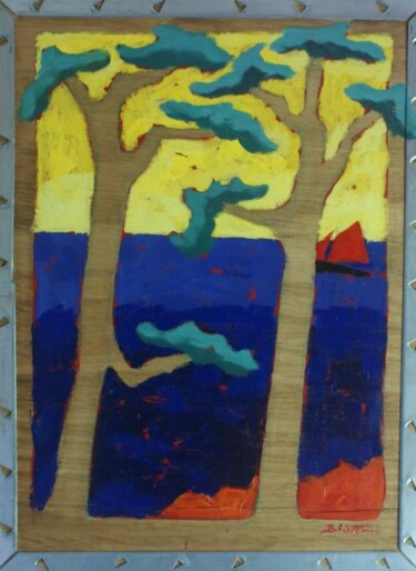 Peinture intitulée "ciel jaune" par Bernadette Vallin, Œuvre d'art originale