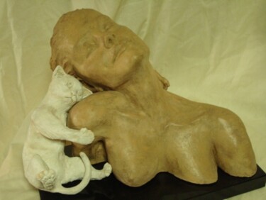 Sculpture titled "le calin" by Le Cann, Original Artwork, Ceramics