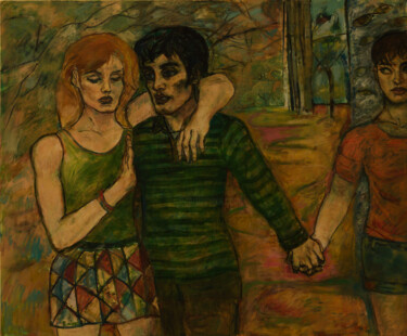 Ménage à trois (trio 2) _ Huile sur Toile Peinture intitulée "Ménage à trois (tr…" par Robert Gibson, Œuvre d'art originale, Huile Monté sur Châssis en bois