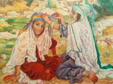 Pittura intitolato ""coquetterie"- rep…" da Hassina Bouglam, Opera d'arte originale