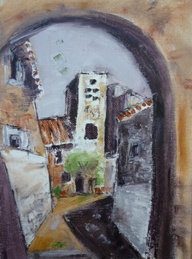 Painting titled "Derrière le porche 1" by Christelle Veron Cherbonnier, Original Artwork