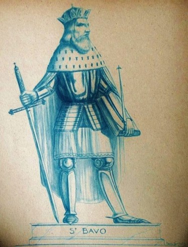 Tekening getiteld "Sint-Bavo" door Paul Gosselin, Origineel Kunstwerk, Anders