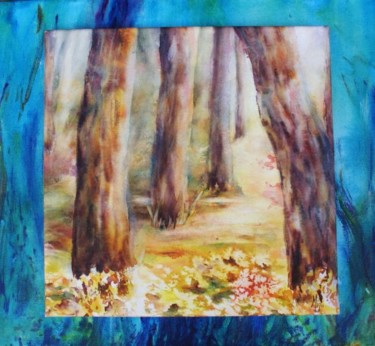 Painting titled "les gardiens du Bois" by Mijo Chambon, Original Artwork, Watercolor Mounted on Wood Stretcher frame