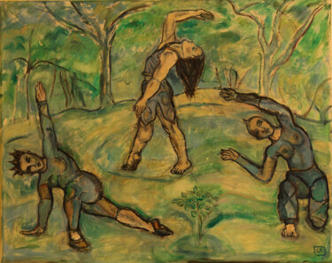 Danseurs - Huile sur Toile Peinture intitulée "Danseurs - Huile su…" par Robert Gibson, Œuvre d'art originale, Huile Monté sur Châssis en bois